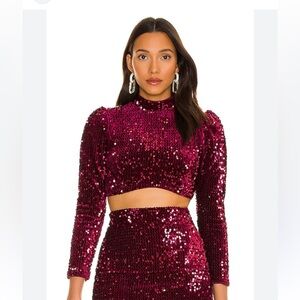 NWT CAMILA COELHO Jacket Top GORG VAMP Rich Red Burgundy Sequin